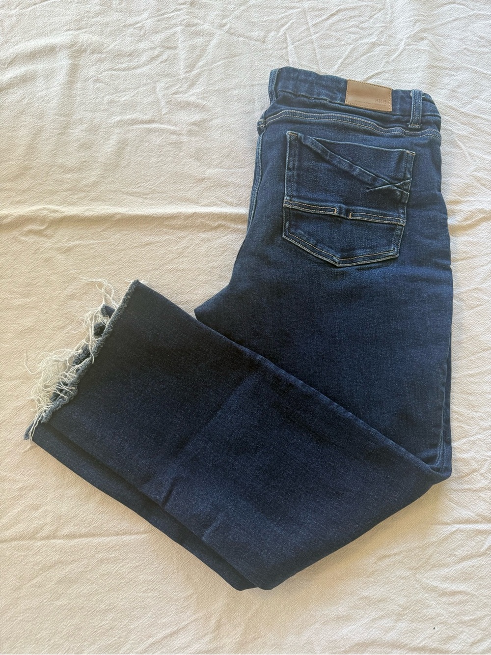 BKE Dark Blue Ankle Crop Jeans with Frayed Hem